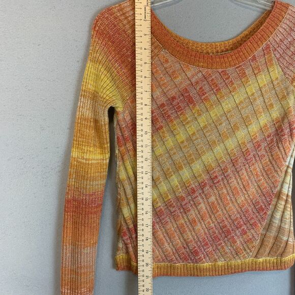 Free People Ribbed Knit Sweater Orange Rust Ombre Gradient Long Sleeve Top Small - Picture 7 of 8